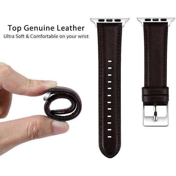 Premium Leather Watch Band Strap For Apple Watch Series 6 5 4 3 38mm 40mm Brown - Picture 7 of 7